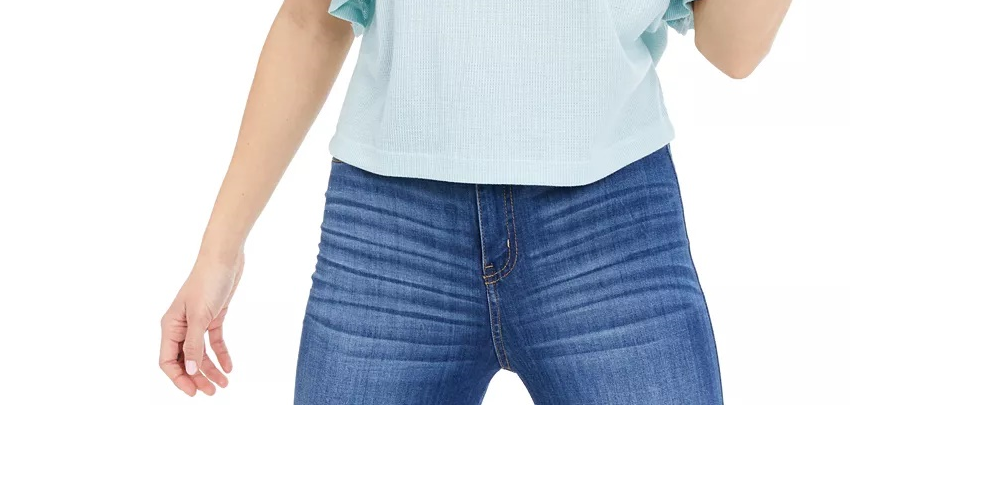 Gypsies & Moondust Junior's Ruffle Trimmed Thermal Top Blue Size Small