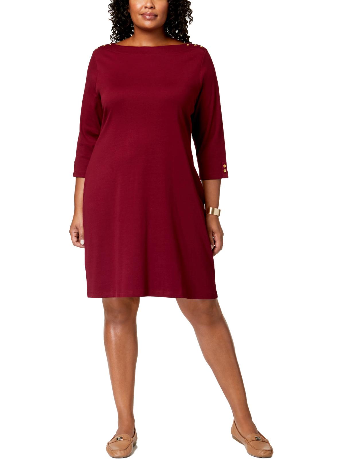 Karen Scott Women's Boat Neck 3/4 Sleeves Shift Dress Wine Size 3X