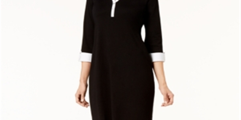 Karen Scott Women's Cotton Collared Shirtdress Black Size Petite M
