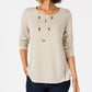 Style & Co Women's Pinstripe Long Sleeve Jewel Neck Sweater Beige Size X-Small