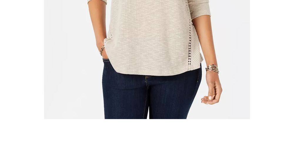 Style & Co Women's Pinstripe Long Sleeve Jewel Neck Sweater Beige Size X-Small