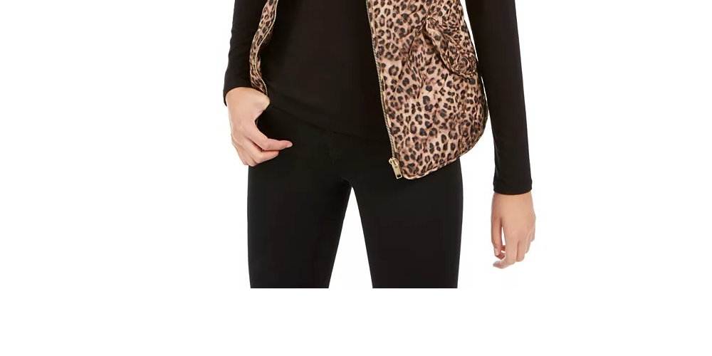 Charter Club Women's Printed Zip Front Vest Beige Size Petite Small