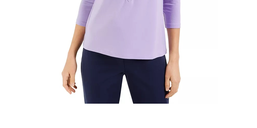 Charter Club Women's Petite 3/4-Sleeve Polo Top Black Size PL