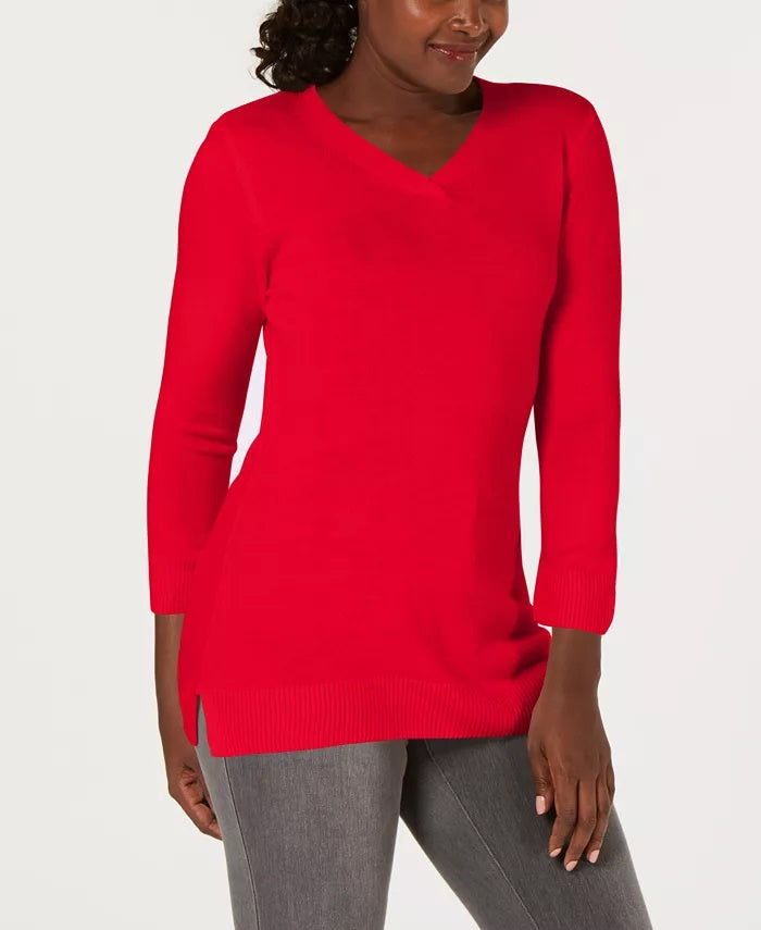 Karen Scott Women's V Neck Sweater Red Size XX-Large