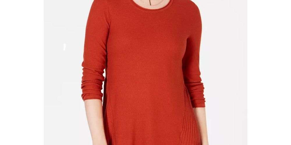 Style & Co Women's Pleated High Low Sweater Copper Size PP