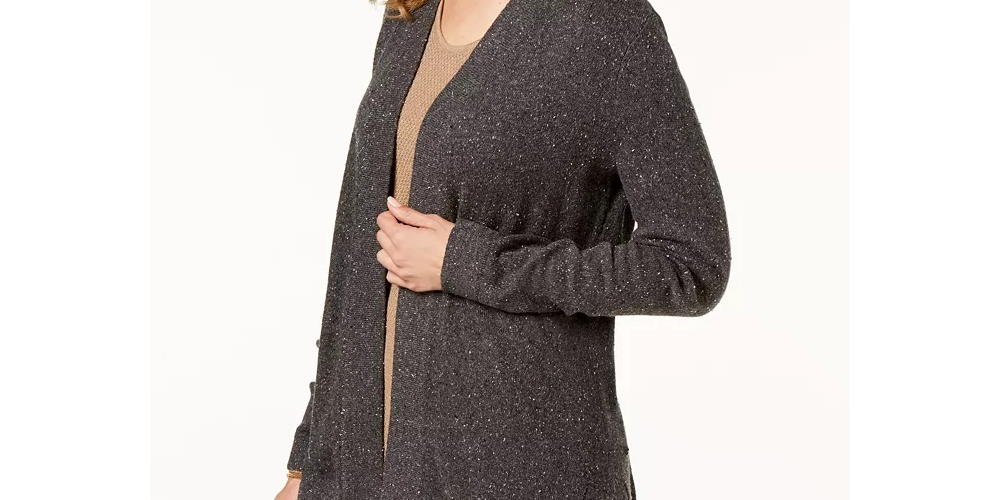 Karen Scott Women's Surplice Neck Ruched Printed Top  Gray Size Small