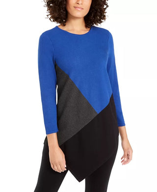Alfani Women's Colorblocked Asymmetrical Tunic Blue Size Petite S