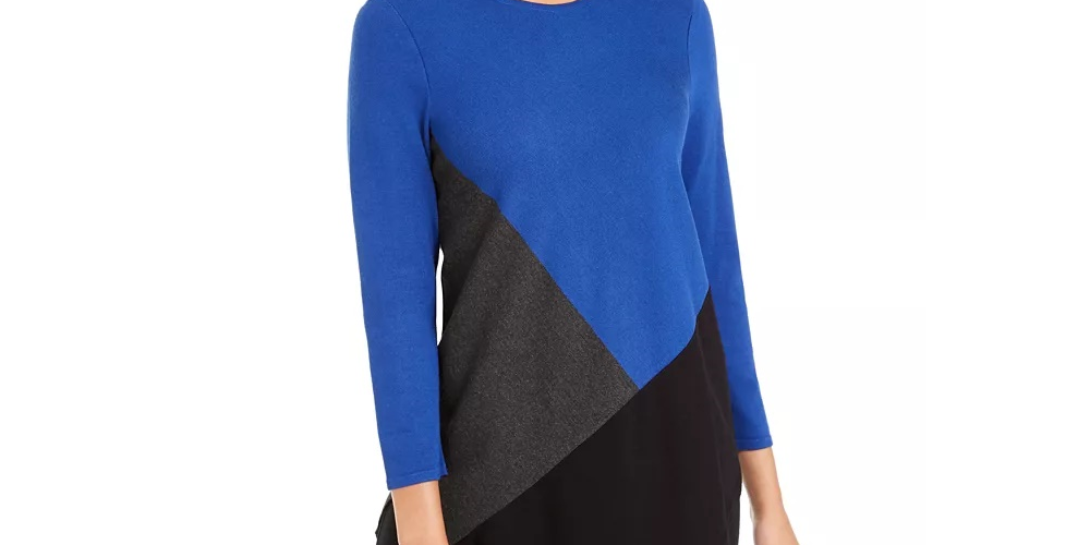 Alfani Women's Colorblocked Asymmetrical Tunic Blue Size Petite S