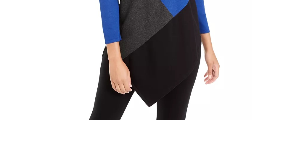 Alfani Women's Colorblocked Asymmetrical Tunic Blue Size Petite S