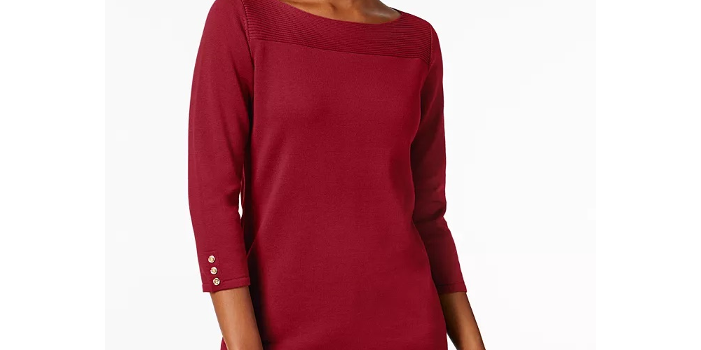 Karen Scott Women's Cotton Button Trim Sweater Pink Size Petite XL