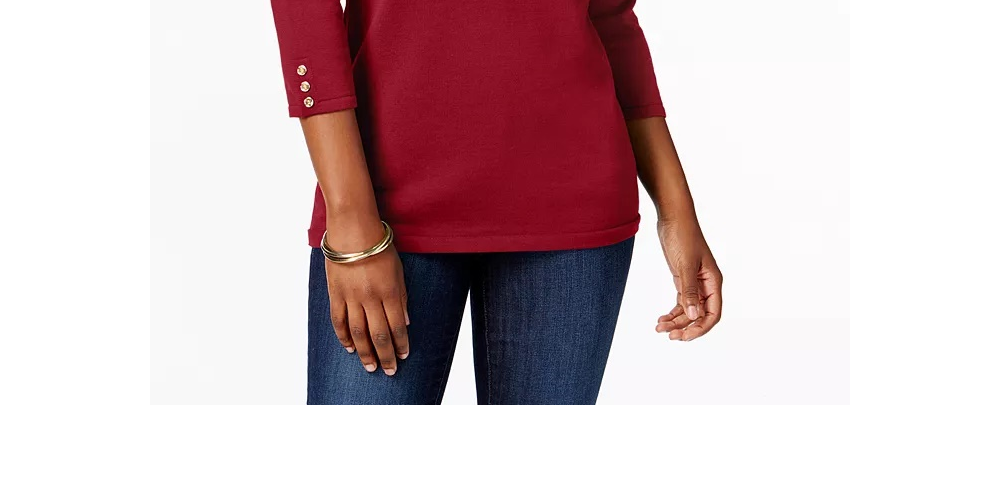 Karen Scott Women's Cotton Button Trim Sweater Red Size Petite Medium