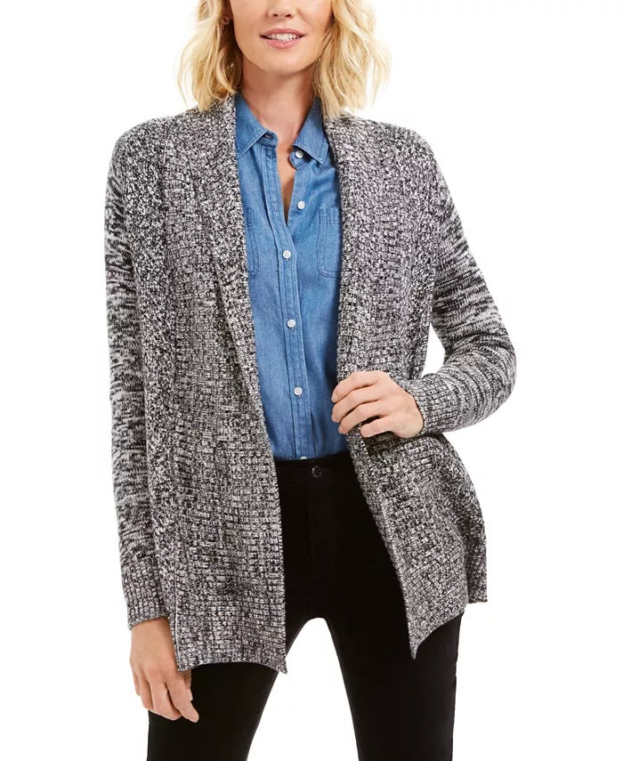Charter Club Women's Marled Shawl Collar Cardigan Black Size X-Small