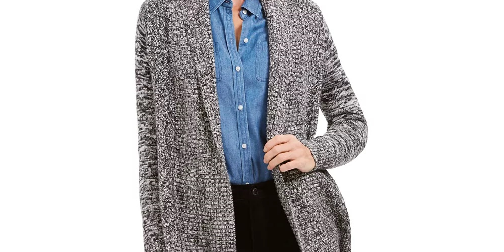 Charter Club Women's Marled Shawl Collar Cardigan Black Size X-Small
