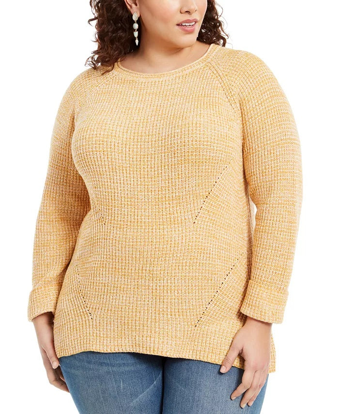 Style & Co Women's Plus Pointelle Trim Sweater Beige Size 1X