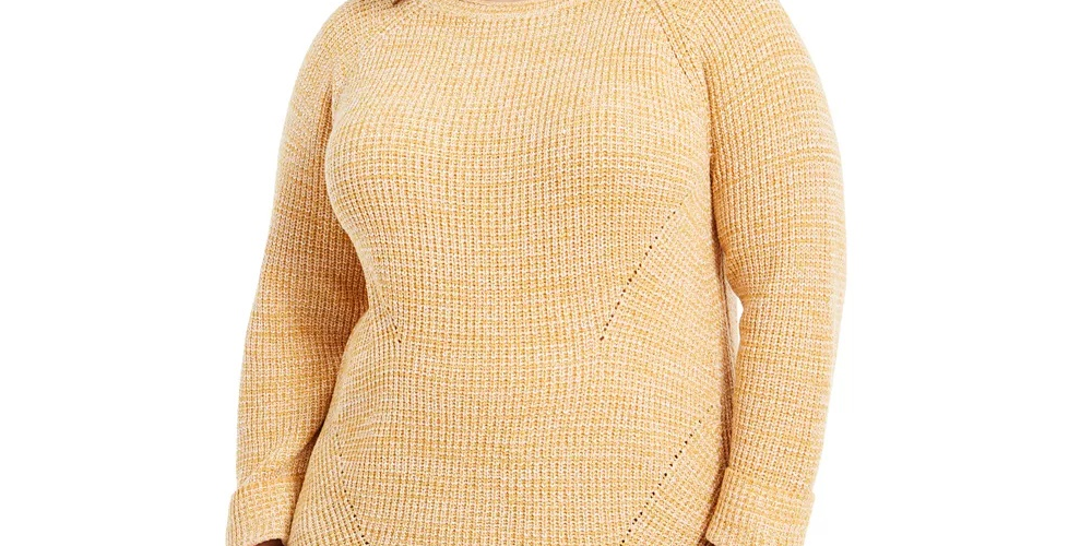Style & Co Women's Plus Pointelle Trim Sweater Beige Size 1X
