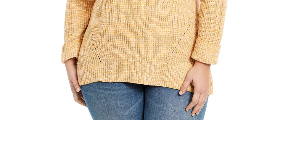 Style & Co Women's Plus Pointelle Trim Sweater Beige Size 1X