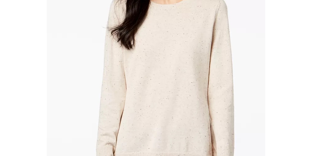 Maison Jules Women's Long Sleeve Jewel Neck Sweater Beige Size Large