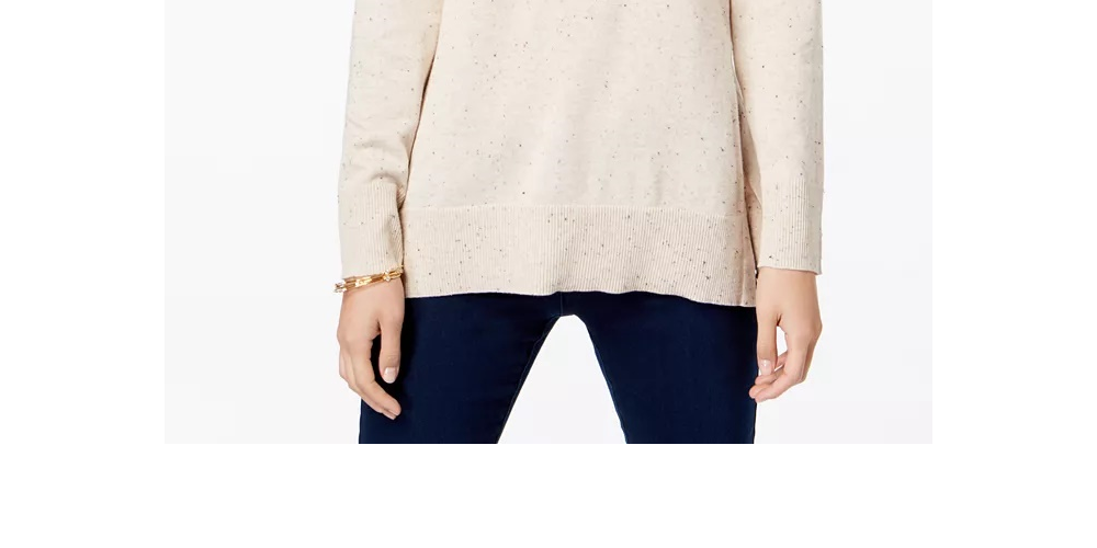 Maison Jules Women's Long Sleeve Jewel Neck Sweater Beige Size Large