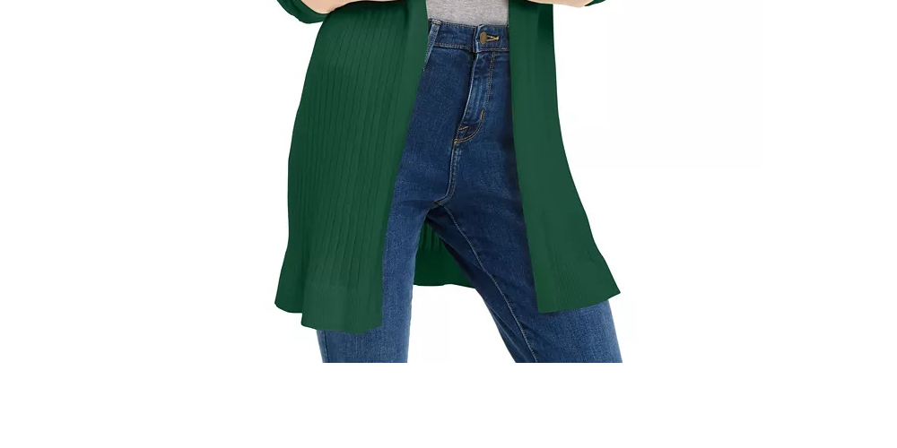 Maison Jules Women's Ribbed Open Cardigan Sweater Green Size Large