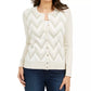 Charter Club Women's Chevron Print Metallic Threaded Cardigan Creme Size Petite S