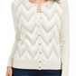 Charter Club Women's Chevron Print Metallic Threaded Cardigan Creme Size Petite S