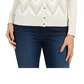 Charter Club Women's Chevron Print Metallic Threaded Cardigan Creme Size Petite S