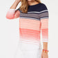 Charter Club Women's Striped Cotton Boat Neck Top Pink Size Petite Small