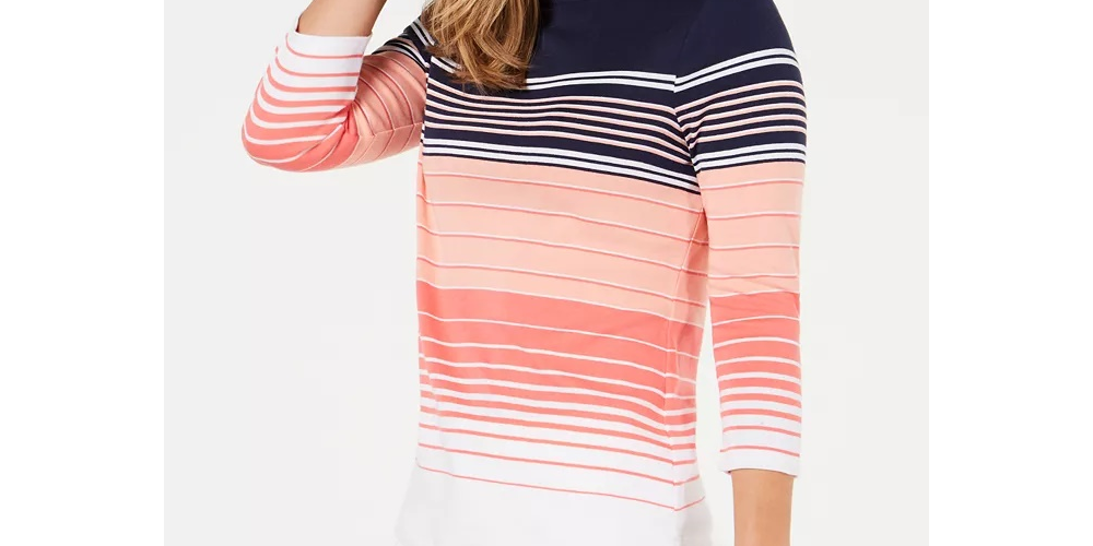 Charter Club Women's Striped Cotton Boat Neck Top Pink Size Petite Small
