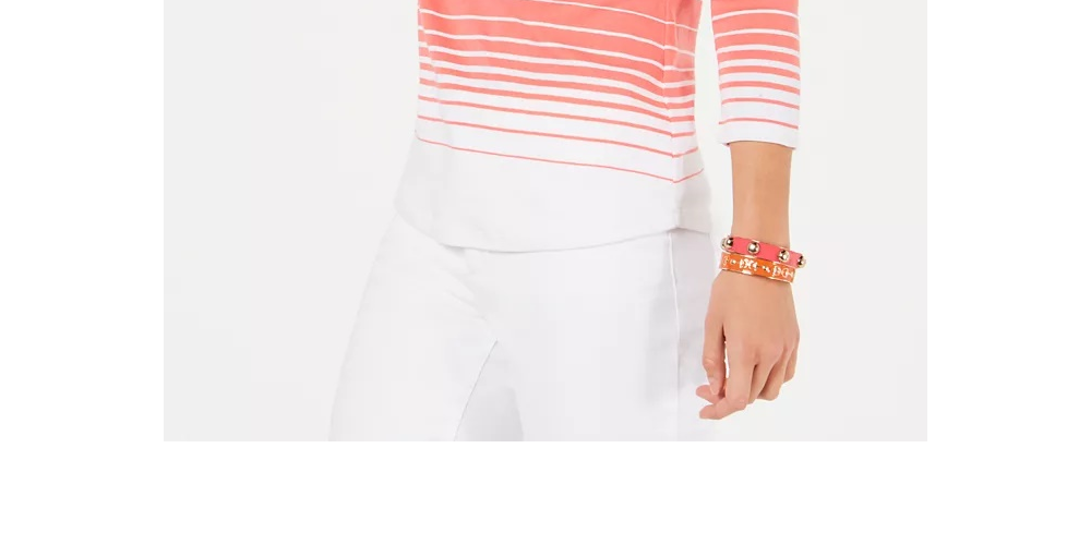 Charter Club Women's Striped Cotton Boat Neck Top Pink Size Petite Small