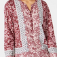 Style & Co Women's Printed Long Sleeve V Neck Top Red Size Petite S