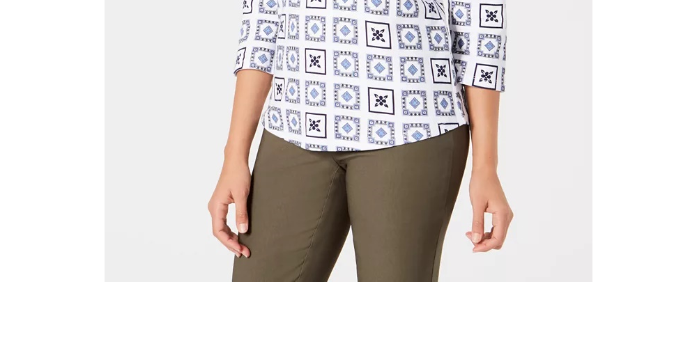 Charter Club Women's 3/4 Sleeve Printed Top White Size Petite L