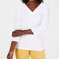 Karen Scott Women's Eyelet V Neck Cotton Top White Size Petite Medium