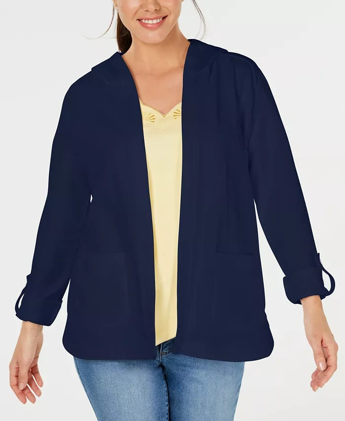 Karen Scott Women's Sport French Terry Open Front Hoodie Blue Size Large