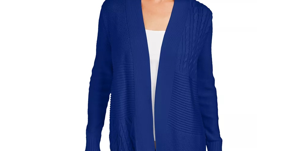Charter Club Women's Patchwork Cardigan Blue Size XX-Large