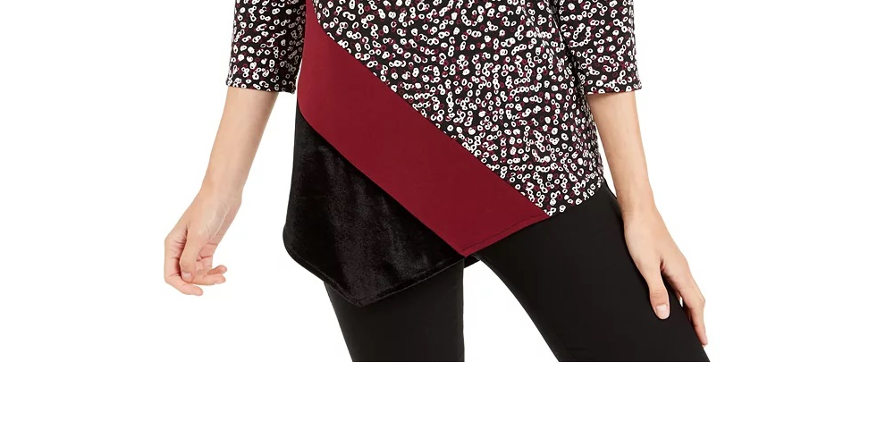 Alfani Women's Colorblocked Asymmetrical Hem Top Black Size Petite XL