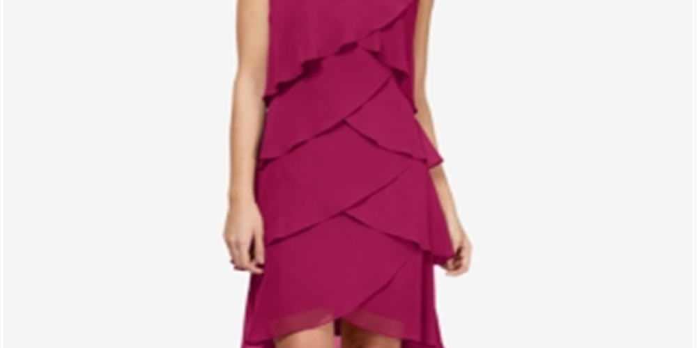 SLNY Women's Casual Dresses Raspberry Tie Ruffle Chiffon Shift Dress Red Size 10