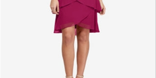 SLNY Women's Casual Dresses Raspberry Tie Ruffle Chiffon Shift Dress Red Size 10