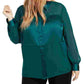 Alfani Women's Plus Size Satin Mixed-Media Top Green Size 0X