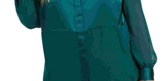 Alfani Women's Plus Size Satin Mixed-Media Top Green Size 0X
