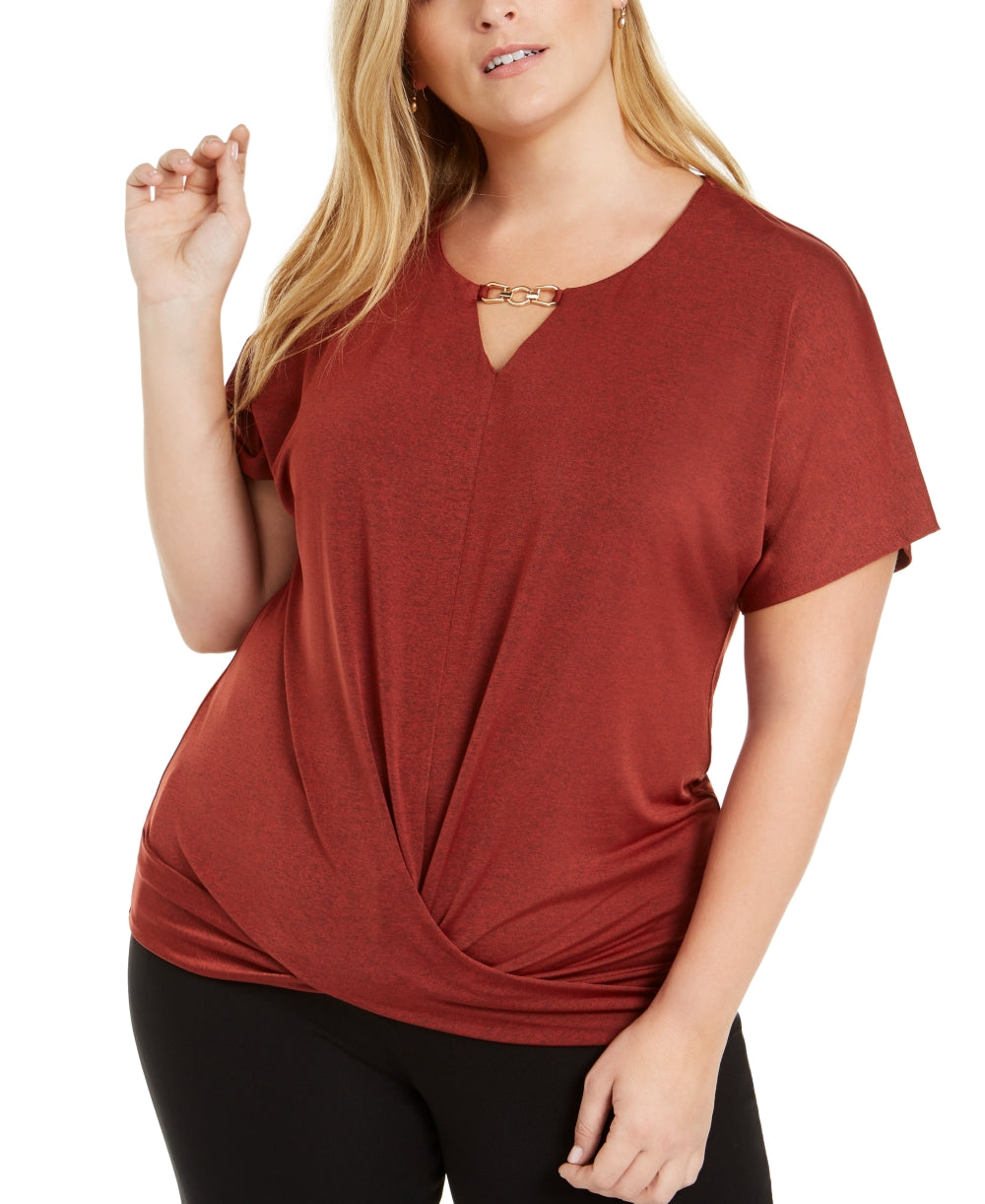 JM Collection Women's Plus Size Twist-Front Top Red Size 1X