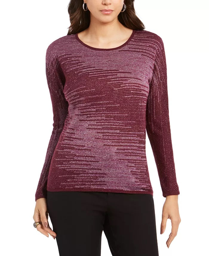 JM Collection Women's Metallic-Knit Top Purple Size Large