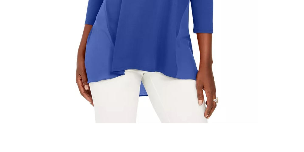 JM Collection Women's Mixed-Media Studs Top Blue Size X-Small