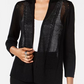 Alfani Women's Petite Mixed-Stitch Open-Front Cardigan Black Size PS