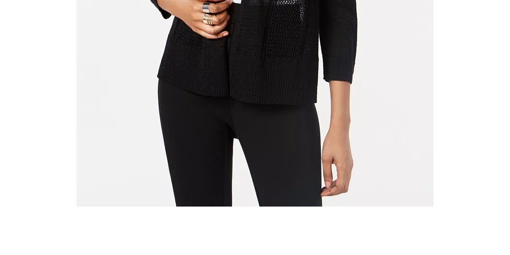 Alfani Women's Petite Mixed-Stitch Open-Front Cardigan Black Size PS
