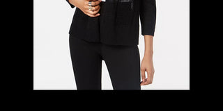 Alfani Women's Petite Mixed-Stitch Open-Front Cardigan Black Size PS