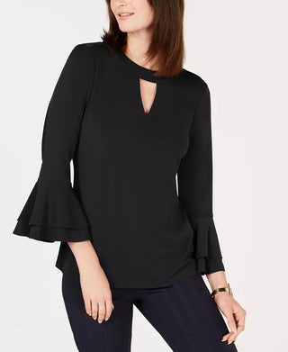 Charter Club Women's Bell-Sleeve Keyhole Top Black Size X-Large