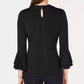 Charter Club Women's Bell-Sleeve Keyhole Top Black Size X-Large