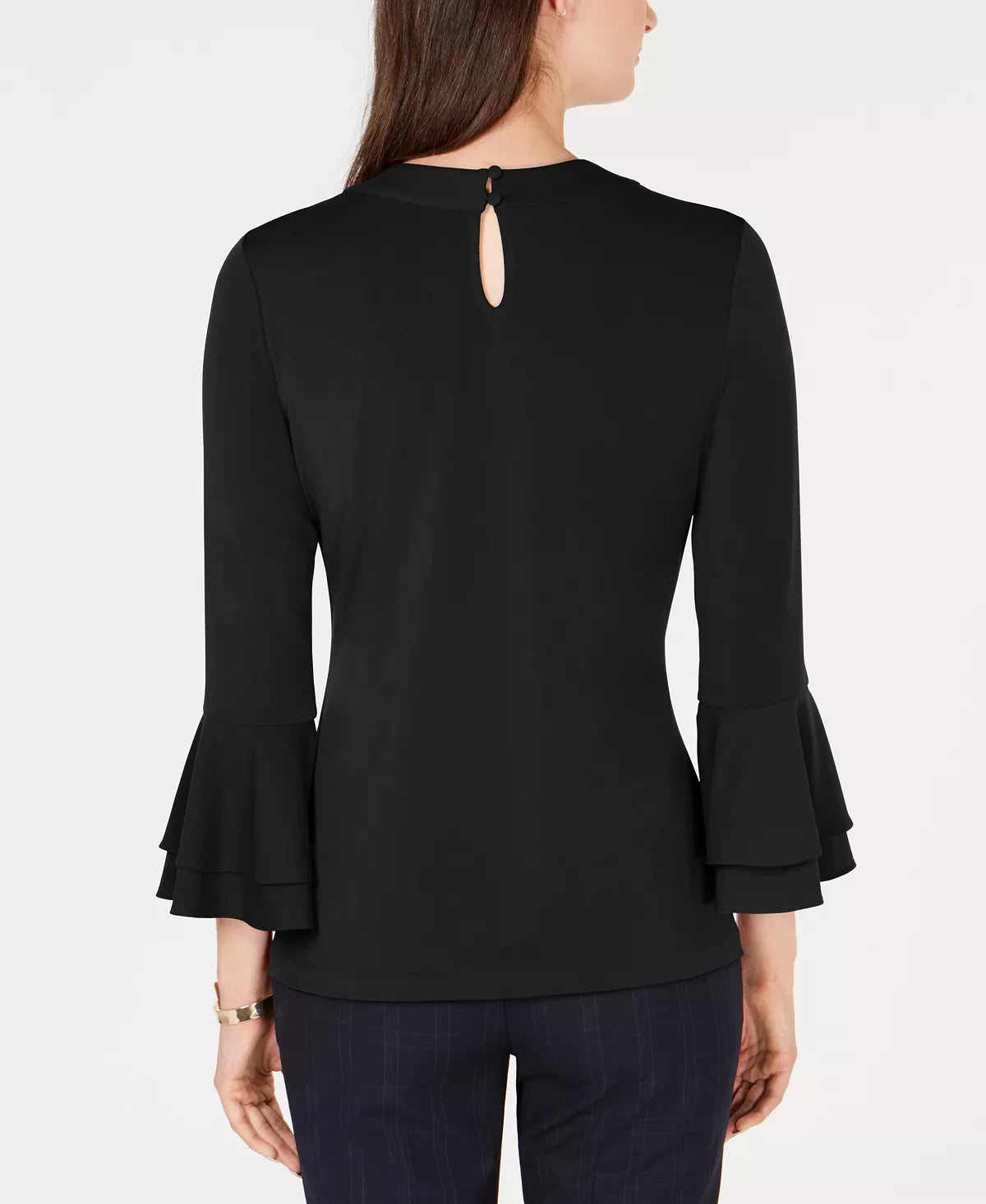 Charter Club Women's Bell-Sleeve Keyhole Top Black Size X-Large
