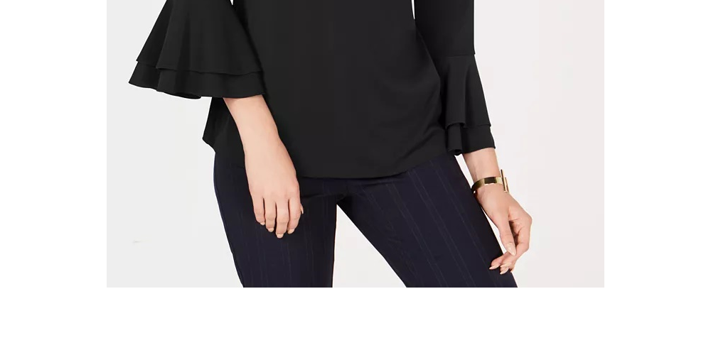 Charter Club Women's Bell-Sleeve Keyhole Top Black Size X-Large