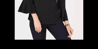 Charter Club Women's Bell-Sleeve Keyhole Top Black Size X-Large